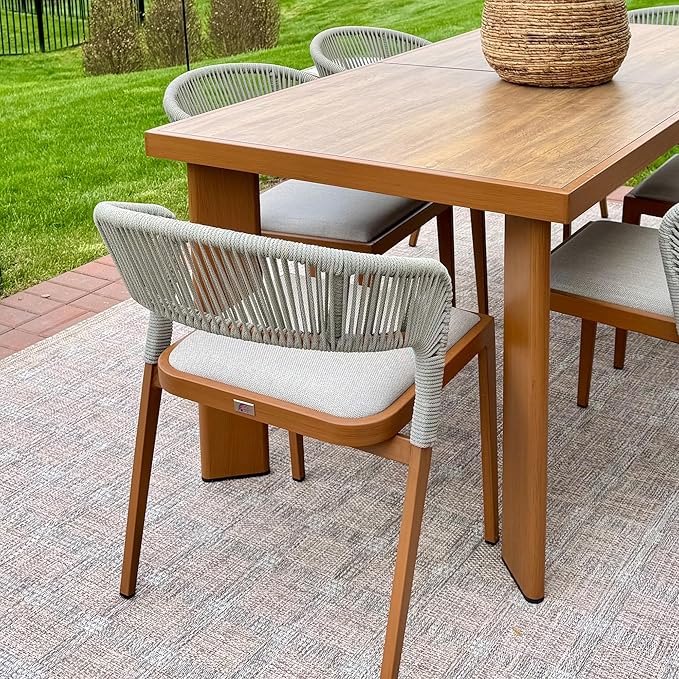 PURPLE LEAF Patio Dining Set for 6 Furniture Set Aluminum Rattan Wicker Patio Table and Chairs Set for Lawn Backyard Deep Teak