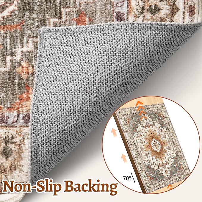 Tangsoo 2x5 Washable Runner Rug for Hallways, Non Slip Vintage Rugs, Soft Low Pile Long Rug Runner, Print Distressed Turmeric Carpet Runners for Kitchen Bedroom Entryway Bathroom Living Room