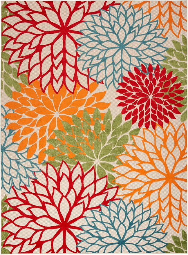 Nourison Aloha Indoor/Outdoor Green 9' x 12' Area Rug, Tropical, Botanical, Easy Cleaning, Non Shedding, Bed Room, Living Room, Dining Room, Deck, Backyard, Patio (9x12)