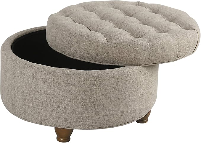 Homepop Home Decor Button Tufted Woven Round Storage Ottoman Large