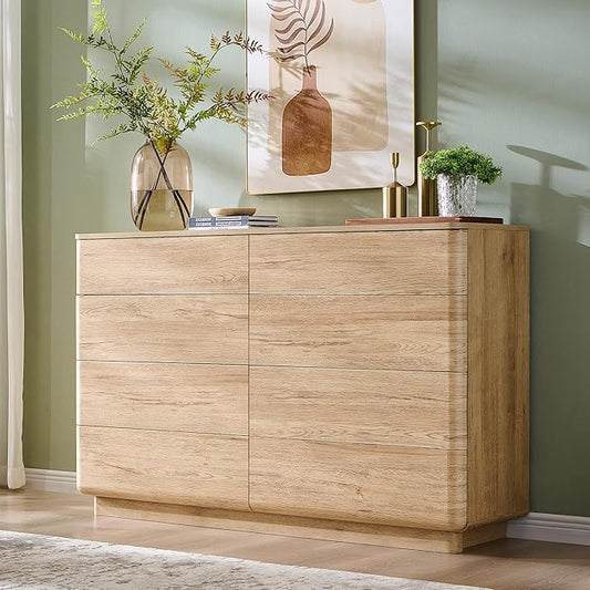 8 Drawer Dresser for Bedroom, 52 Inch Wide Modern Chest of Drawers, Push-to-Open Wood Storgae Organizer with Large Drawers for Bedroom, Living Room, Hallway,Natural Oak