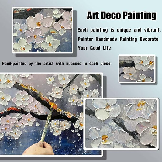 aburaeart Plum Blossom Painting Wall Art For Living Room Blue And White Wall Art For Office Women Modern Art Wall Decor Bedroom Size 20 x 40 Inch