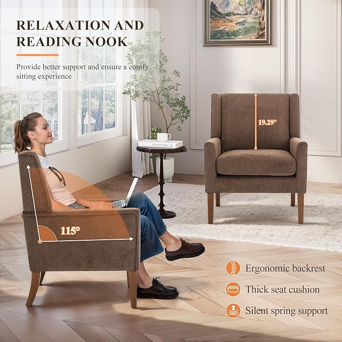 Accent Chairs for Living Room, Mid-Century Wooden Fabric Living Room Chairs, Arm Chair, Side Chairs for Living Room, Bedroom, Reading Nook