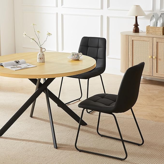 45.3 Inch Round Dining Table Set for 4, Mid Century Modern Small Coffee Set for Dining Room Kitchen Apartment (Cream Table + 4 U-Shaped Black Chairs)