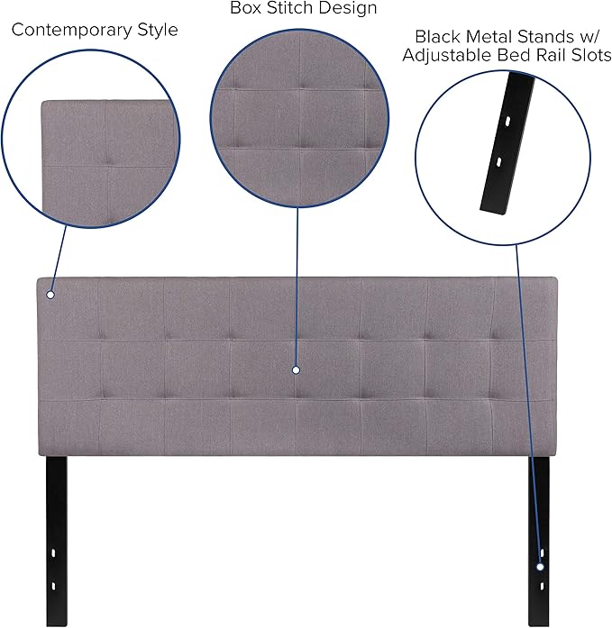 EMMA + OLIVER Quilted Tufted Queen Size Headboard in Light Gray Fabric