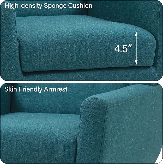 Accent Chair, Mid-Century Modern Fabric Chairs with Arms for Living Room, Comfy Upholstered Club Single Sofa Armchair for Bedroom Waiting Room with Solid Wood Frame (Fabric Turquoise, Set of 1)