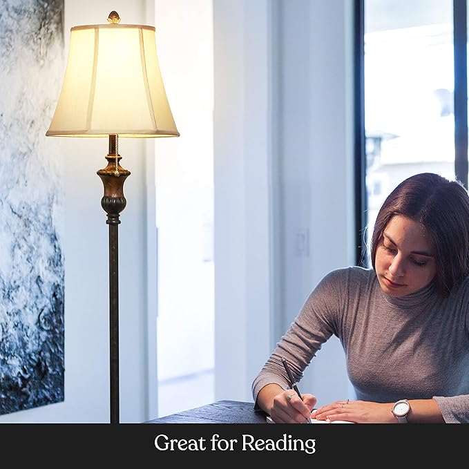 Brightech Sophia LED Floor Lamp, Tall Mid-Century Modern Lamp with Bell Shape Fabric Shade, Great for Bedroom & Living Room Decor - Bronze