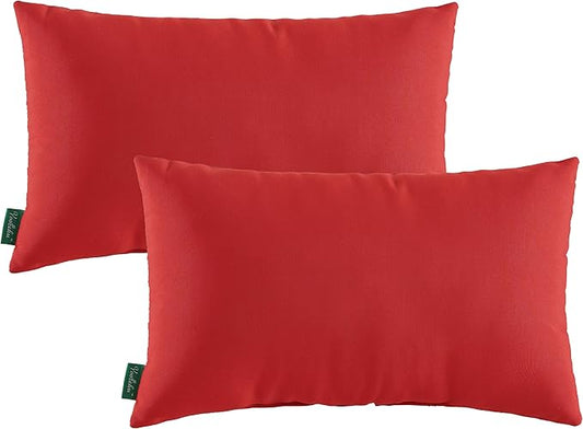 Indoor Outdoor Lumbar Pillows,Waterproof Outdoor Pillows Set of 2 for Patio Furniture,12×20 Inch,Red