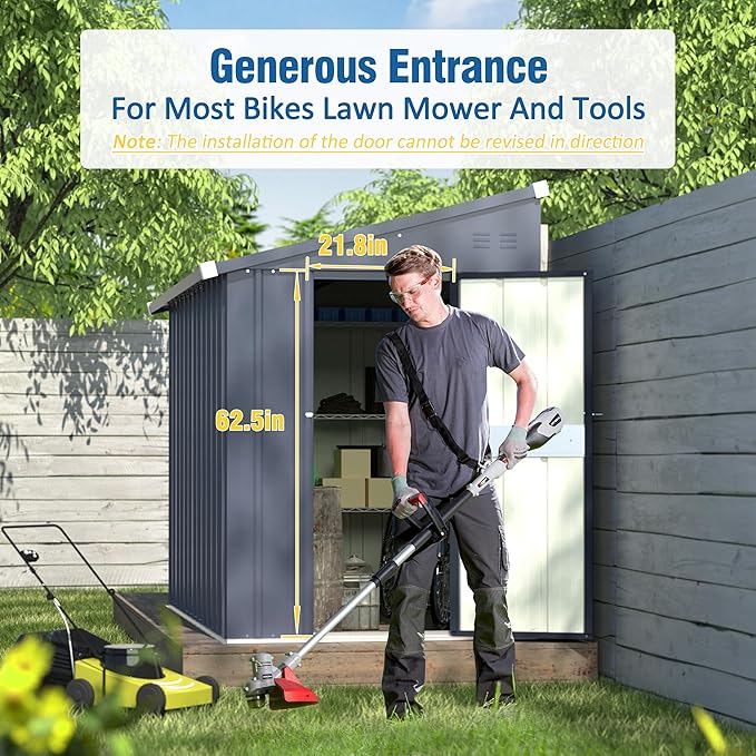 MUPATER Outdoor Storage Shed 4x8 FT, Garden Tool Storage Shed House, Metal Shed Kit for Backyard Lawn with Door and Lock, Grey