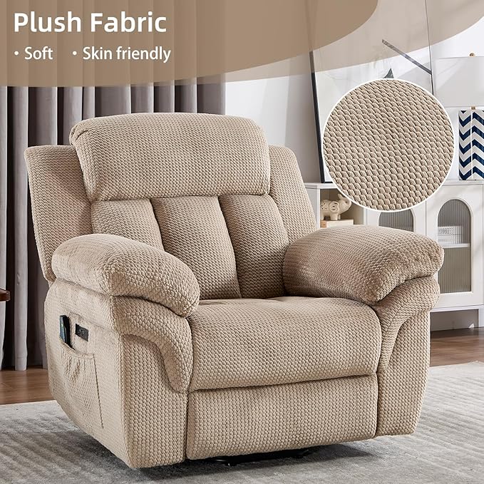 CANMOV 46" Wide Oversize Power Lift Recliner Chair, Extra Large Electric Lift Recliners for Elderly Big, Stand Up Recliner Chair with Massage and Heat, USB and Type-C Ports, Light Brown