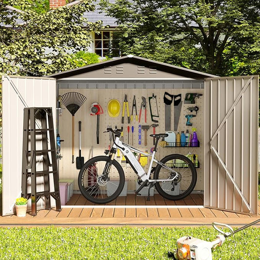 6' x 4' Outdoor Metal Storage Shed, Outdoor Metal Shed, All-Weather Resistant Steel Garden Shed with Double Lockable Door, Waterproof Garden Tool Storage Shed for Patio, Backyard, Lawn