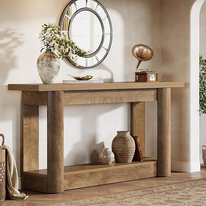 Tribesigns 63-Inch Farmhouse Console Table, Narrow Long Sofa Table Behind The Couch, 2-Tier Storage Entryway Furniture for Hallway, Entrance, Living Room, Brown