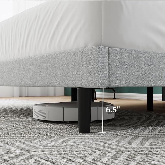 Full Size Bed Frame, Full Size Platform Bed Frame with Headboard, Fabric Upholstered Headboard, Sturdy Wood Slats, No Noiseless, No Springs Required, Easy to Assemble, Gray