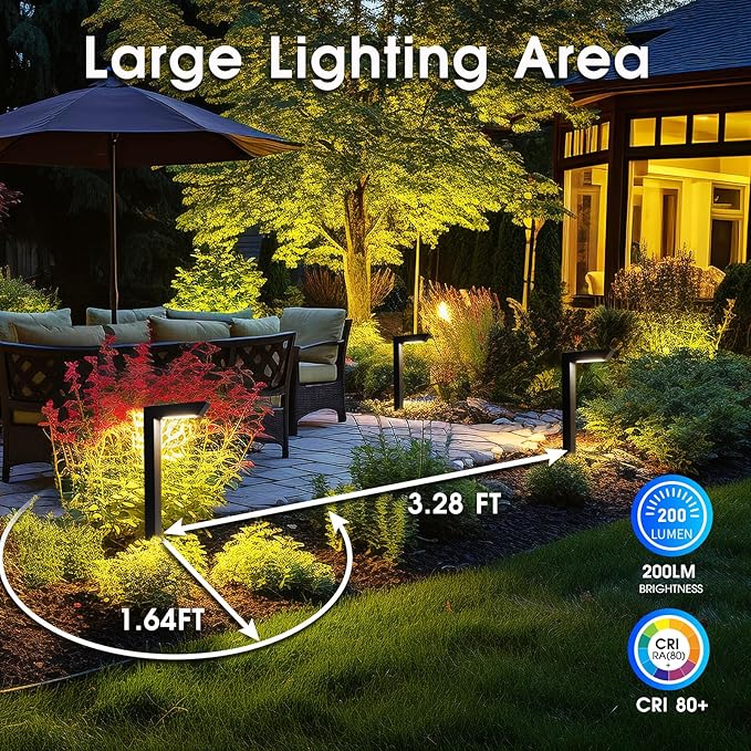 Energetic 5CCT Low Voltage Landscape Lights, 5W 200LM IP65 Waterproof LED Pathway Lights, 50000 Hrs, Outdoor Landscape Lighting, Square Modern Side Lit, Die-cast Aluminum Housing, ETL, Black, 6 Pack