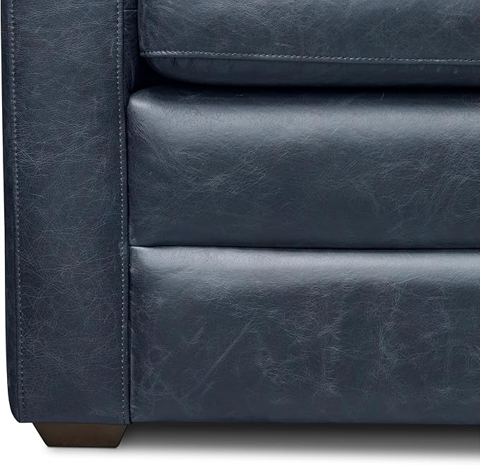 POLY & BARK Napa 82" Leather Pull-Out Convertible Sleeper Sofa in Midnight Blue