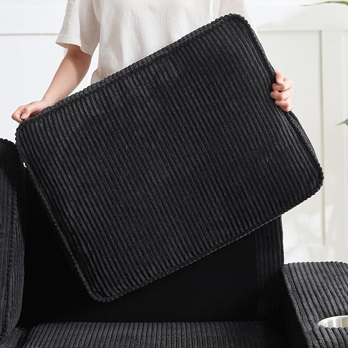 Furnimart Modern 3 Seater Couches, Cozy Deep Seat Sofa, Comfy Fluffy Couch for Living Room, Small Couches for Small Space, with Removable Sofa Cover, Black Corduroy Fabric