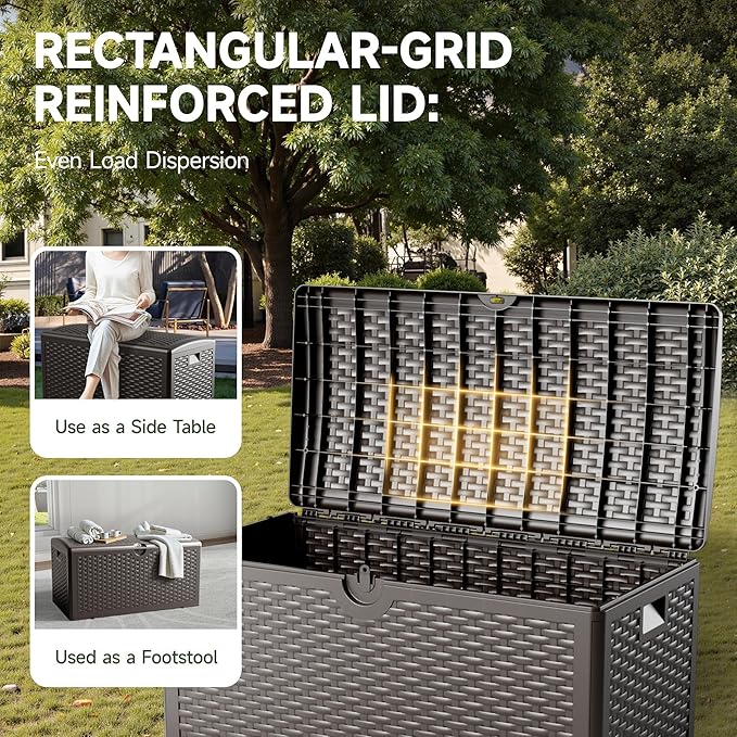 80 Gallon Resin Deck Box, Waterproof & Outdoor Indoor Lockable Storage Box for Patio Furniture Cushions Garden Tools (Brown)