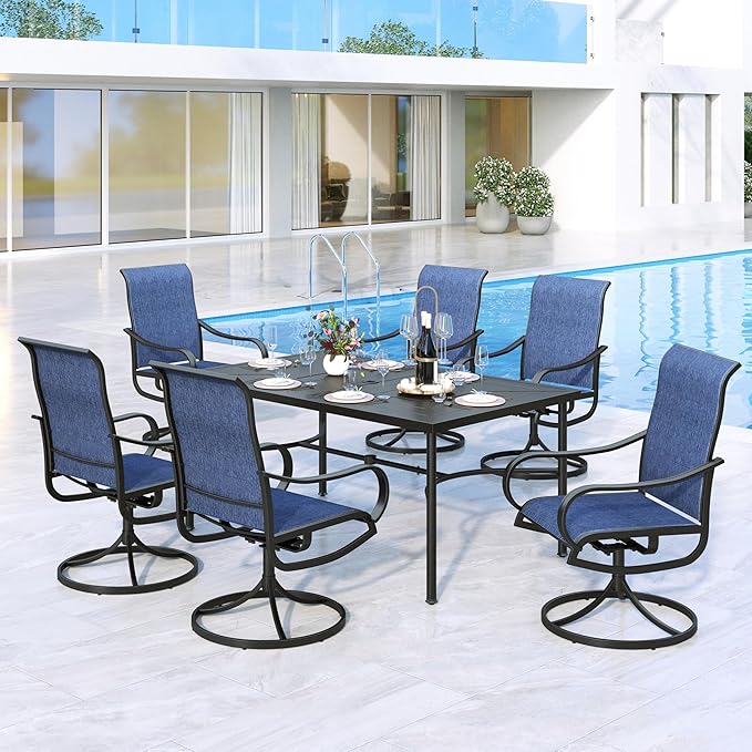 MFSTUDIO Patio Table and Chairs Set, Patio Dining Set for 6 with Umbrella Hole, Outdoor Patio Furniture Set for Deck, Backyard, Poolside & Garden