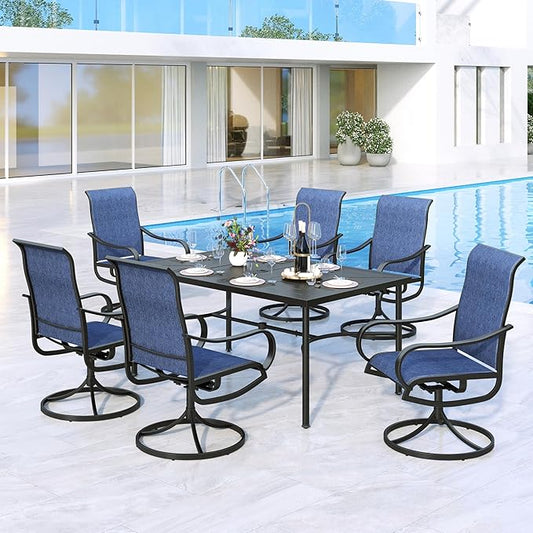 MFSTUDIO Patio Table and Chairs Set, Patio Dining Set for 6 with Umbrella Hole, Outdoor Patio Furniture Set for Deck, Backyard, Poolside & Garden