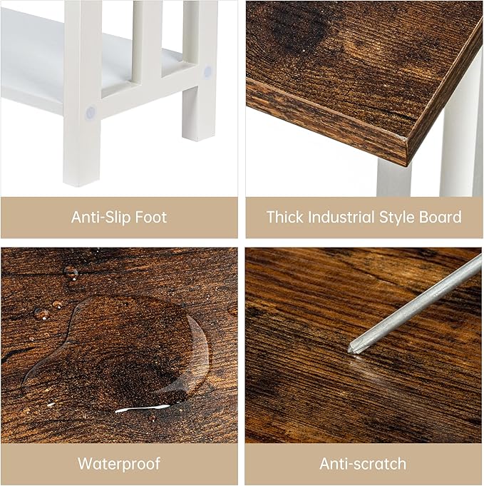 Farmhouse Solid Wood Console Table, 2 Tier Entryway Table with Storage Shelves, Narrow Sofa Table for Living Room, Hallway, Foyer, Entryway, Rustic White