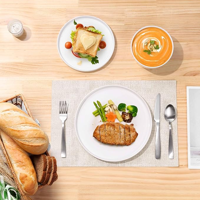 Herogo 12 Pieces Dinnerware Dishes Set for 4, Handmade Stoneware Dining Plates and Bowls Sets, Double Reactive Glaze, Microwave & Dishwasher Safe, Scratch Resistant, Speckled White