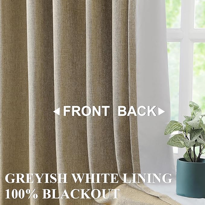 Vision Home Brown Pinch Pleated Full Blackout Curtains Linen Blended Room Darkening Window Curtains 102 inch for Living Room Bedroom Thermal Insulated Pinch Pleat Drapes with Hooks 40" Wx102 Lx2