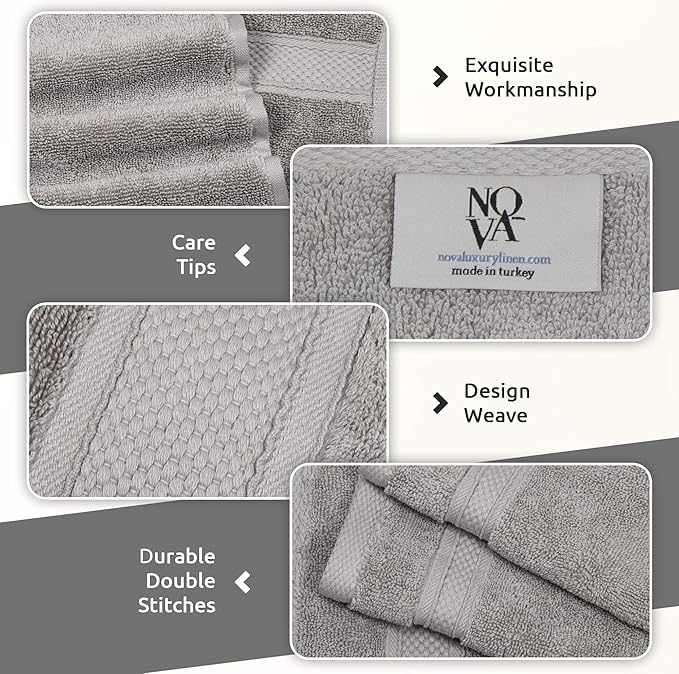 NOVA Luxury Linen - Hotel Quality Turkish Towel Set for Bathroom (6 Pcs Towel Set, Mirage Grey)