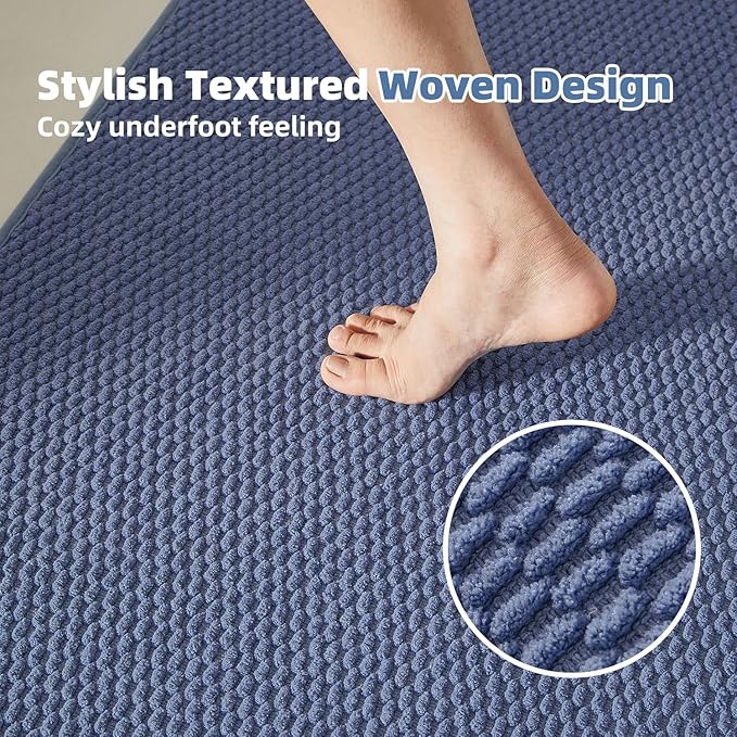 Bathroom Rugs Non Slip Washable, Super Absorbent Thin Bath Mat Small Quick Dry Low Pile Bathroom Rug, Denim Blue 20"x30"