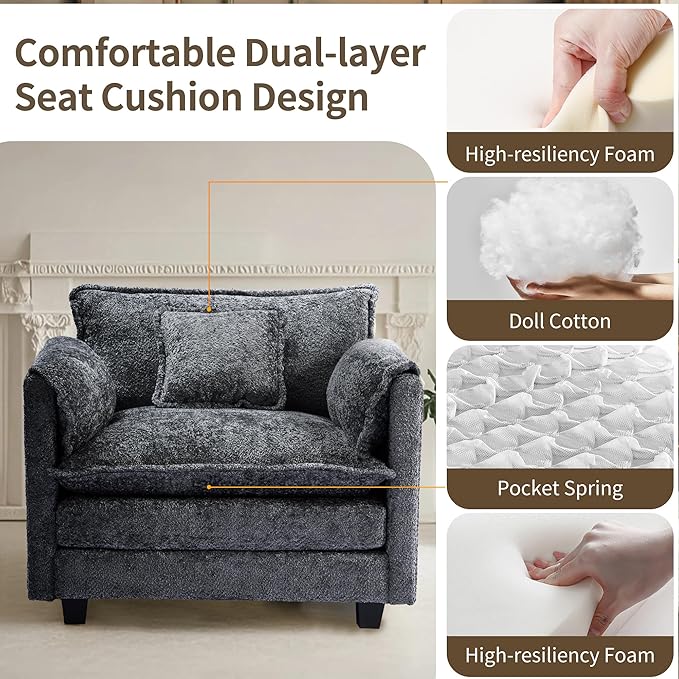 SweetGO corporation 42'' Plush Single Sofa Accent Chair with Ottoman for Living Room/Bedroom, Modern Couch for Cozy Lounge Chair for Reading