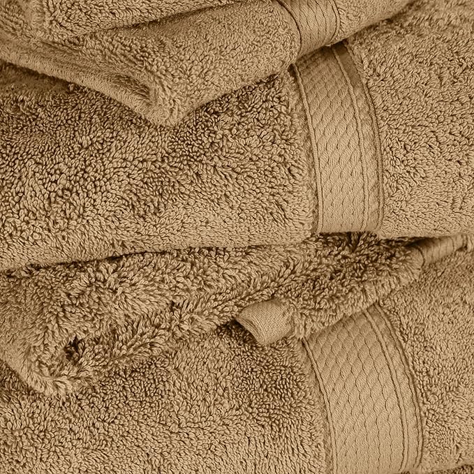 Superior Egyptian Cotton Pile 6 Piece Towel Set, Includes 2 Bath, 2 Hand, 2 Face Towels/Washcloths, Ultra Soft Luxury Towels, Thick Plush Essentials, Guest Bath, Spa, Hotel Bathroom, Toast