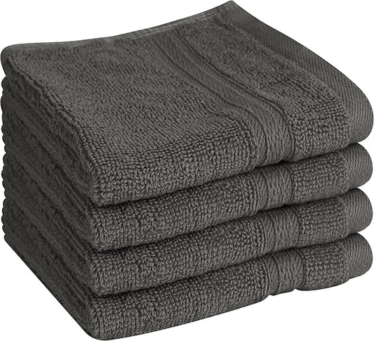 Towel and Linen Mart 100% Cotton - Wash Cloth Set - Pack of 4, Quick Dry, Luxurious, Highly Absorbent and Soft Feel Premium Spa & Hotel Perfect for Daily Use (12 X 12 Grey)