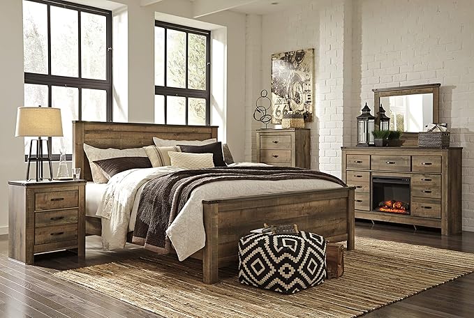 Signature Design by Ashley Trinell Rustic Panel Headboard, King/California, Warm Brown