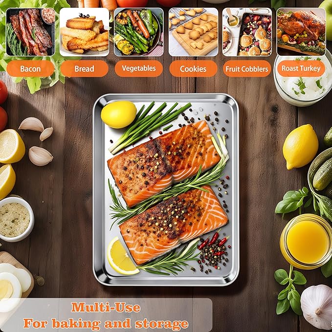 Herogo Nonstick Stainless Steel Baking Sheet Pan Set, 10×8×1 Inch Rectangle Cookie Sheet Bakeware Set for Oven, 2 Pack Multipurpose Kitchen Cookware, Non Toxic & Heavy Duty & Easy Clean- Small