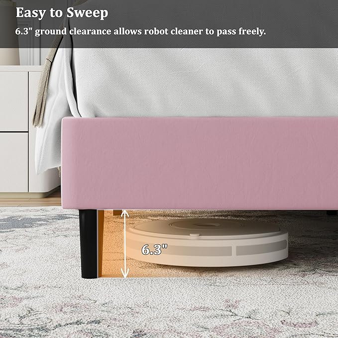 Full Size Bed Frame, Platform Bed Frame with Velvet Upholstered Headboard, Fully Upholstered Mattress Foundation with Strong Wooden Slats, No Box Spring Needed, Noise Free, Easy Assembly