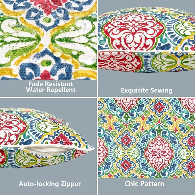 LVTXIII Outdoor Lumbar Pillow Covers 12"x20", Covers ONLY, 2 Pack 30x50cm Lumbar Cushion Cover with White Piping for Home Patio Garden Sofa Bench, Damask Red