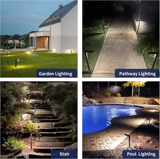 Brass Landscape Path Lights, LED 12V Low Voltage Pathway Lights Wired, Modern Outdoor Garden Lights Waterproof, L Shape Black for Patio Lawn with 3W 270LM 2700K G4 Bulb 10 Pack