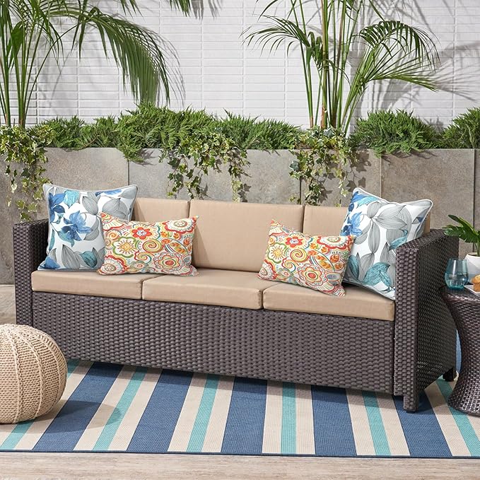 Outdoor Throw Pillows Inners, Fade Resistant Patio Furniture Square Pillows with Piping Set of 2, 18x18 Inch, Clemens Blue