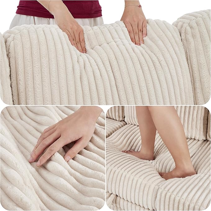 Couch, L-Shaped Sleeper Sofa with Storage, Sectional Couches for Living Room, 5-Seat Couch with Pull Out Bed, Convertible Sofa with USB Charging, for Living Room, Apartment, Beige