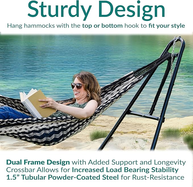 Sunnydaze Universal Double Hammock Stand Only - 550-Pound Capacity - Heavy-Duty Hammock Stand for Outside - Fits 9 to 14 Foot Hammocks - Black