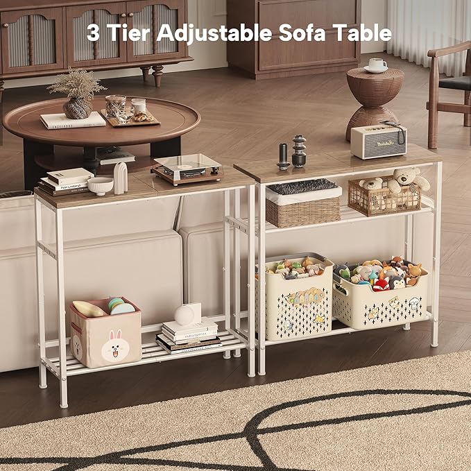 Entryway Table 31.5" Width, 2-Tier Console Table with Adjustable Shelves, Industrial Sofa Table with Storage, Foyer Tables for Entryway, Hallway, Kitchen, Living Room and Bedroom, Light Coffee