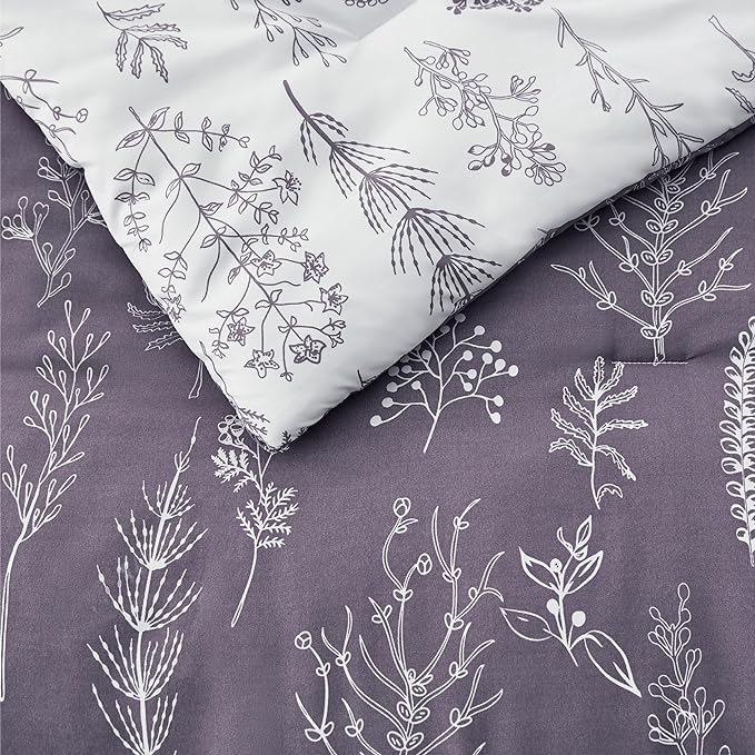 Bedsure Twin/Twin XL Comforter Set - Grayish Purple Bed Set, 2 Pieces Cute Floral Bedding, 1 Soft Reversible Botanical Flowers Comforter and 1 Pillow Sham