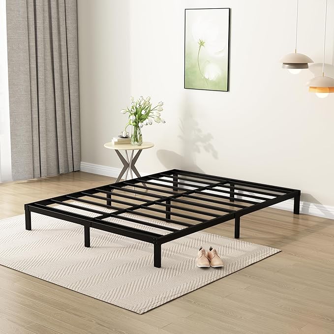 7 Inch Full Size Bed Frame Heavy Duty Low Profile Metal Platform No Box Spring Needed Mattress Foundation, Easy to Assembly, Noise Free, Black