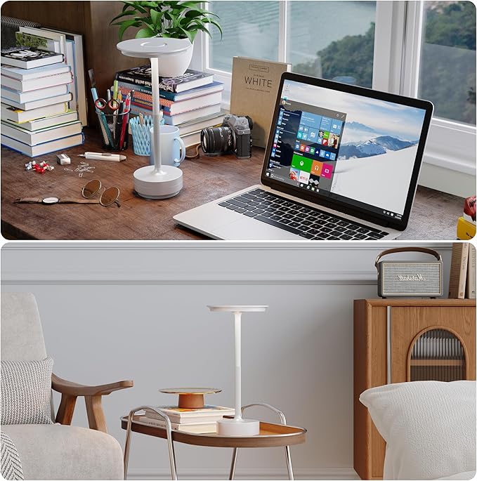 Rechargeable Table Lamps Cordless, Portable 5000mAh Outdoor Table Light, 3 Color Stepless Dimming LED Table Lamp with Memory Function, for Home/Dinner/Patio/Restaurant.(White)