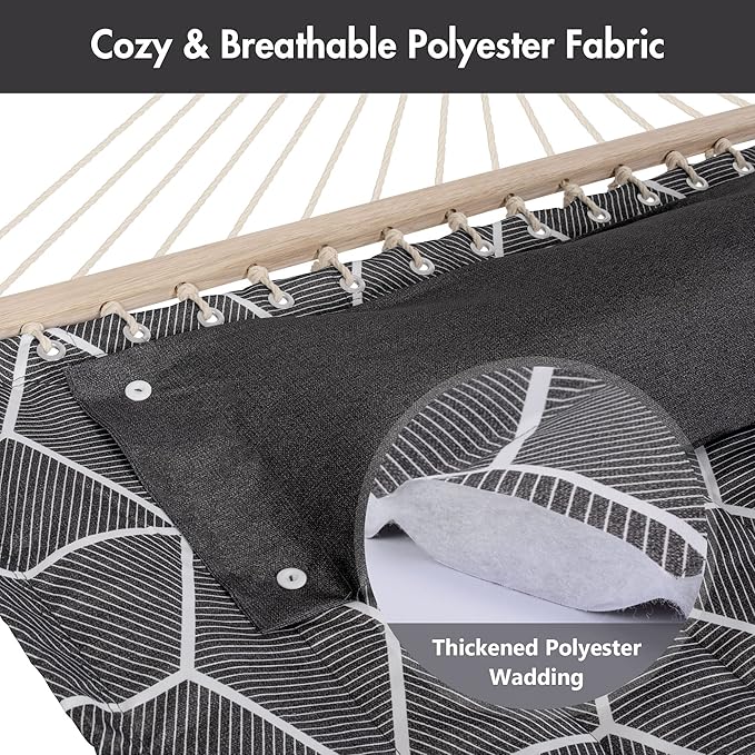 ANOW Outdoor Hammock with Spreader Bars and Detachable Pillow, 2 Person Hammock, 450 LBS Weight Capacity, Gray Cube