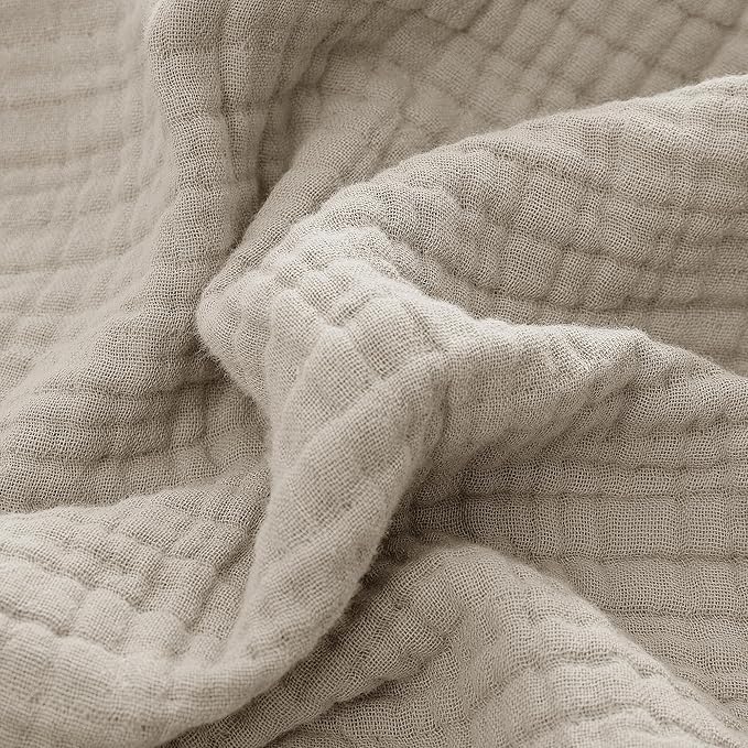 100% Cotton Muslin Twin XL Blanket (66" x 90") – A Luxuriously Soft, 4-Layer Lightweight and Breathable Gauze Blanket, Perfect for Year-Round use on beds, couches (Khaki, Twin XL)