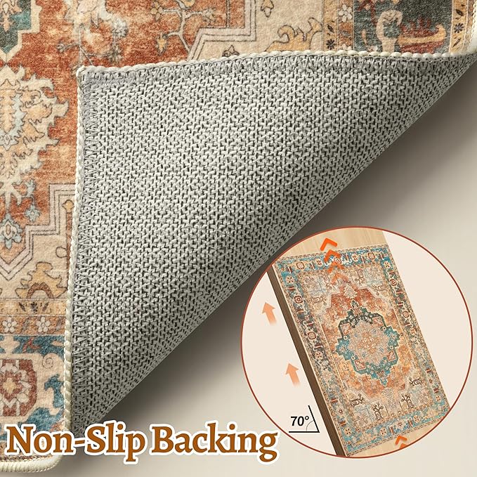 Tangsoo 2x3 Small Rug for Entryway, Washable Rugs Vintage Non Slip Small Area Rug, Indoor Front Door Rug, Print Distressed Door Mat Carpet, Soft Low Pile Rugs for Entry Entrance Kitchen Bedroom