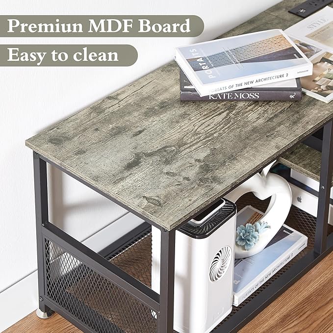 VECELO TV Stand with Power Outlets for Televisions up to 65Inch, 55" Media Entertainment Center with Charging Station 3-Tier Open Storage Shelves with Metal Frame for Living Room/Bedroom，Grey