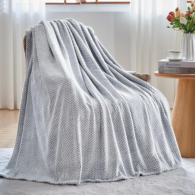NEWCOSPLAY Super Soft Twin Blanket Frosty Dark Grey Premium Silky Flannel Fleece Leaves Pattern Lightweight Bed Blanket All Season Use (Frosty Dark Grey, Twin(60"x80"))
