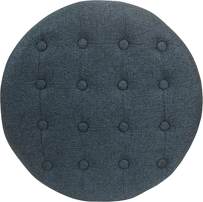HomePop Home Decor | Upholstered Round Velvet Tufted Foot Rest Ottoman | Ottoman with Storage for Living Room & Bedroom | Decorative Home Furniture, Indigo Small