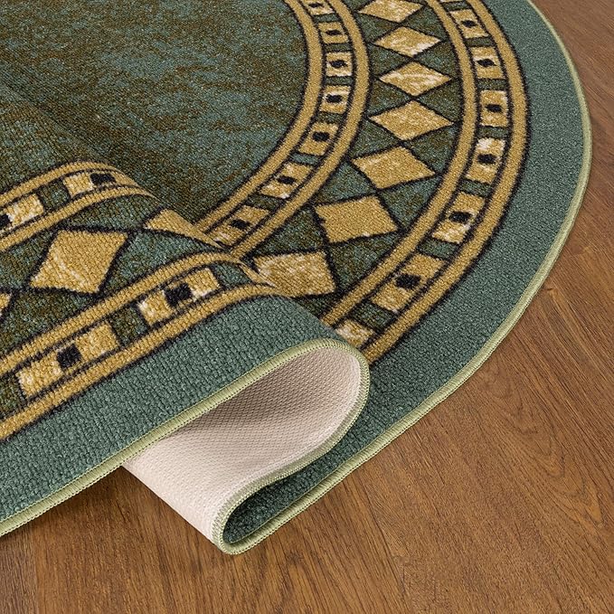 Antep Rugs Alfombras Modern Bordered 5x7 Non-Skid (Non-Slip) Low Profile Pile Rubber Backing Indoor Area Rugs (Green, 5' x 7' Oval)